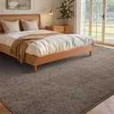 FinRec Low Pile 5x7 Washable Area Rugs for Bedroom Living Room, Thin Rug Solid Color, Non-Slip Carpet Indoor for Home Decor (Brown/White)