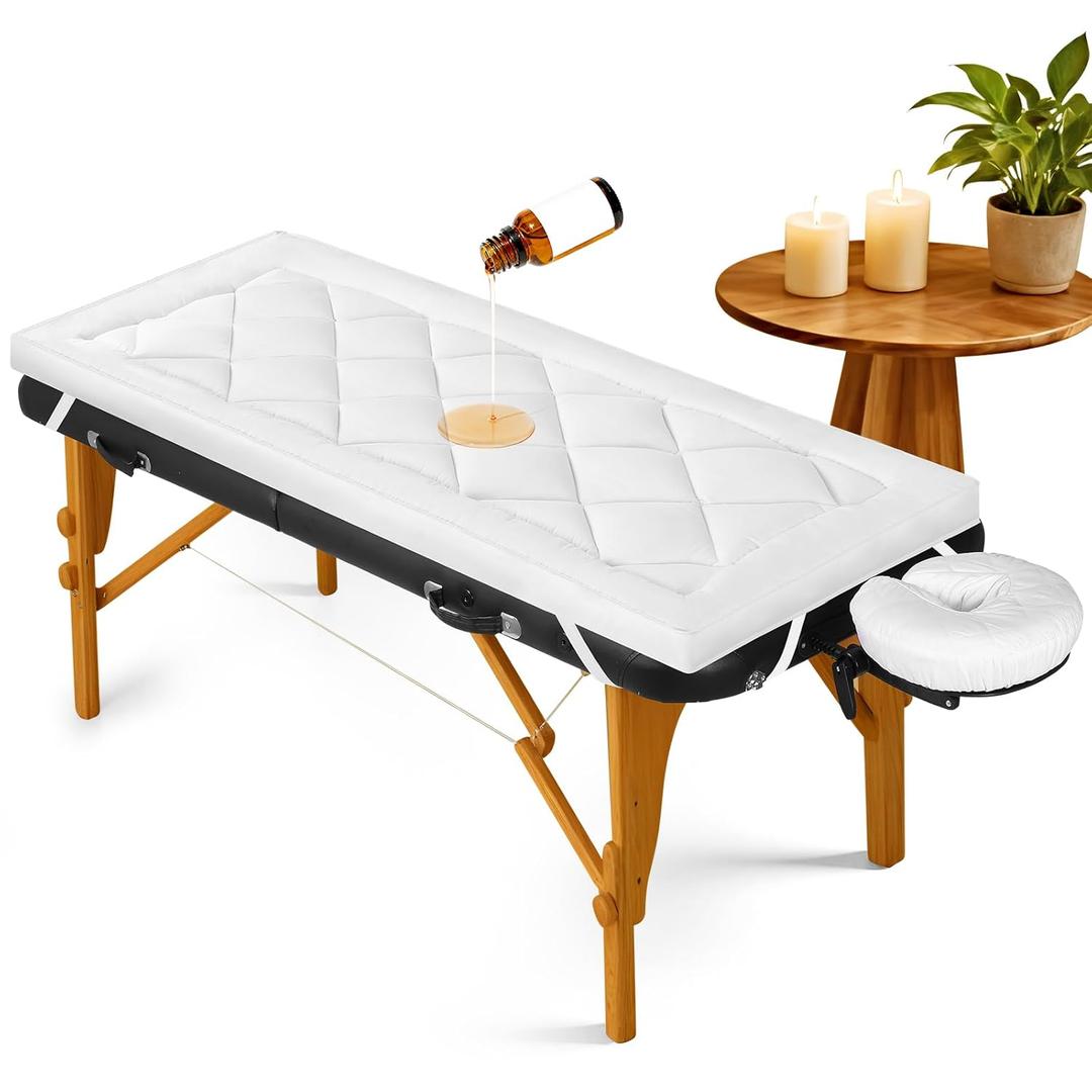 3inch Plush Lash Bed Topper Set  Waterproof Massage Table Topper, Cozy Pillow Top Mattress Fits Spa & Massage Tables For Esthetician Lash Artist,Includes White Massage Pad & Face Cradle Cover