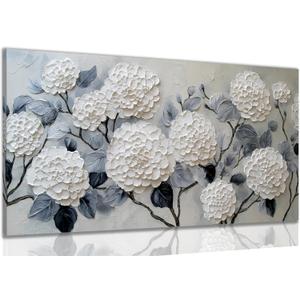 Trogonup White Floral Canvas Wall Art for Bedroom Large Botanical Landscape Modern Artwork for Living Room Kitchen Office Canvas Prints 20x40 Inch