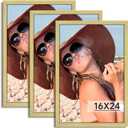 HLiWEGNS Gold 16x24 Frame Set of 3 - Vintage 16 x 24 Poster Frame with Plexiglass for Wall Gallery Display, 16x24 Picture Frame for Puzzles, Artwork, Photos and Posters - Ideal Christmas Day