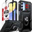 LeYi Compatible for Samsung Galaxy A15-5G Phone Case: Galaxy A15 5G Screen Protector Scratch Resistant [2 Packs] with A15 Case, Heavy Duty Shockproof para Basic Android Galaxy Phone Case A 15, Black