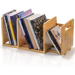 ZOOFOX Bamboo Desktop Bookshelf, Expandable Desktop Organizer, Small Display Shelf Book Rack for Office Supplies, Home Tabletop