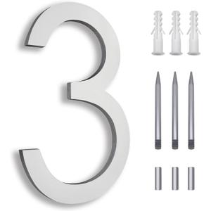 8 Inch Modern House Numbers for Outside  Large Metal Silver Address Numbers for Door  Floating Flush Mount Aluminum Street Numbers