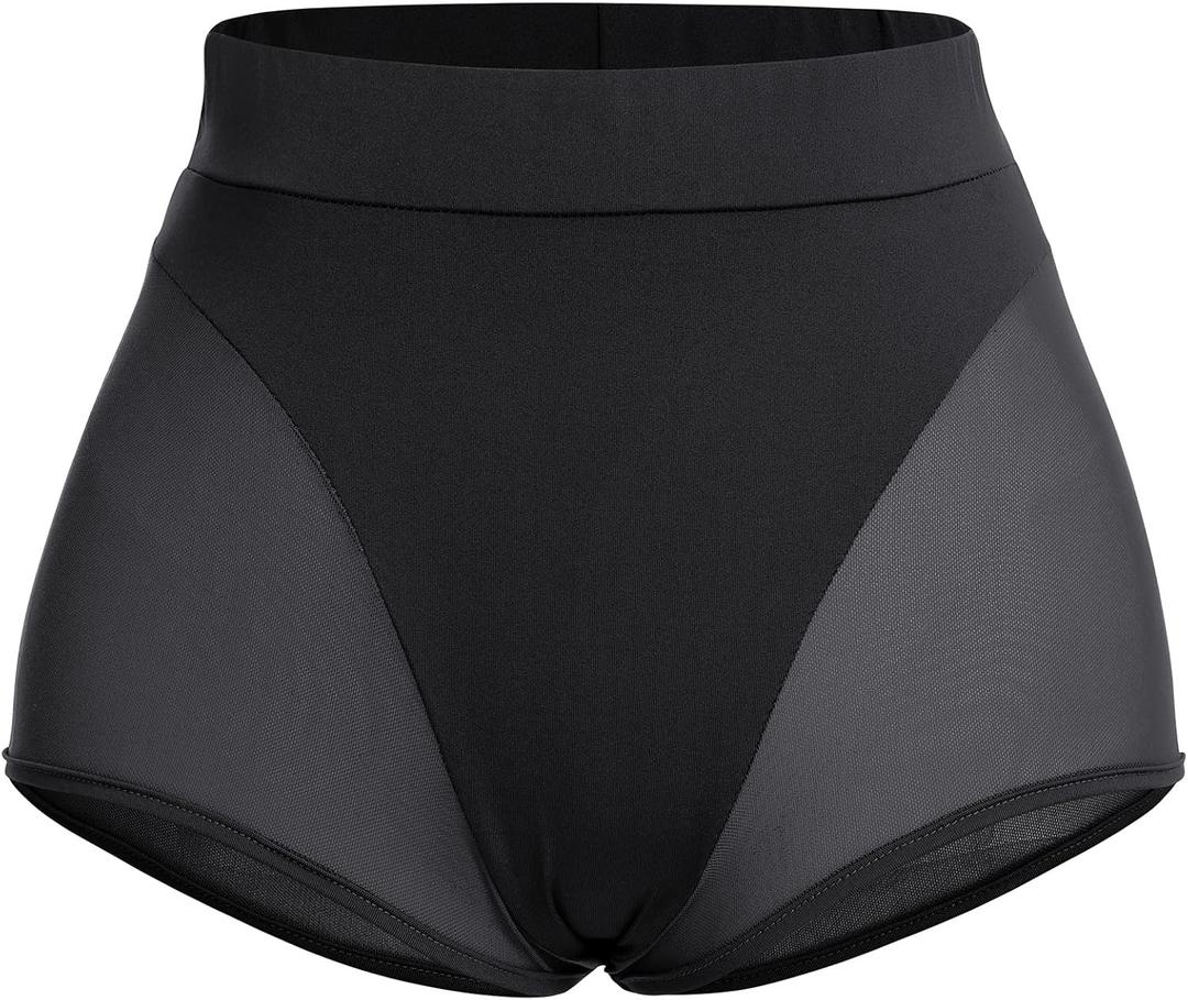 Women High Waist Mesh Tulle Spliced Activewear Yoga Shorts Dance Bottoms Rave Booty Shorts Mini Hot Pants (Small, Black)