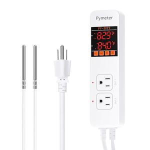 Pymeter Digital Temperature Controller Dual Probe Reptile Thermostat Controlled Outlet for Terrarium Heat Mat Heating Pad, Switch Cooling Fan Freezer Fridge ON & Off at Setpoints 10A 1200W