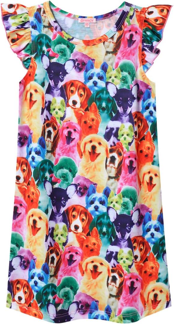 QPANCY Girls Nightgowns Princess Nightdress Cotton Sleepwear Pajamas Dress for Kids (12-13 Years, Dog)