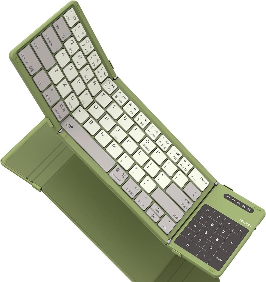 Nillkin Foldable Travel Keyboard with Touchpad & Number Pad, Bluetooth Wireless Portable Folding Full Size Keyboard with Trackpad for PC Laptop iPad Tablets Smartphone, Silicone Leather Cover, Green Nillkin Foldable Travel Keyboard with Touchpad & Number Pad, Bluetooth Wireless Portable Folding Full Size Keyboard with Trackpad for PC Laptop iPad Tablets Smartphone, Silicone Leather Cover, Green