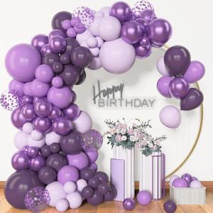 Archloon 156pcs Purple Balloon Garland Arch Kit, Different Sizes 18 12 10 5 inch Lavender Latex Metallic Confetti Purple Balloons for Halloween Wedding Birthday Baby Shower Party Decorations Supplies