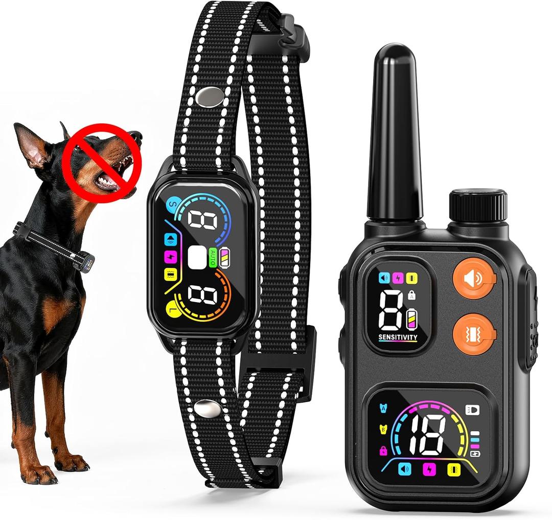 2 in 1 Dog Bark and Shock Collar - 4500FT Bark Collar with Remote, Voiceprint Recognition, Beep/Vibration/Shock Modes, 8 Sensitivity Levels, IP67 Waterproof