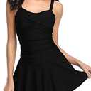 Women's Crossover Ruched Skirt One Piece Swimdress Swimsuit Bathing Suit, L