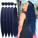 ITSBRAIDS Bohemian Boho Dark Blue Braiding Hair Pre Stretched Hypoallergenic Curly Deep Wave Synthetic Knotless EZ Braid Fulani Braids, 4 Pieces