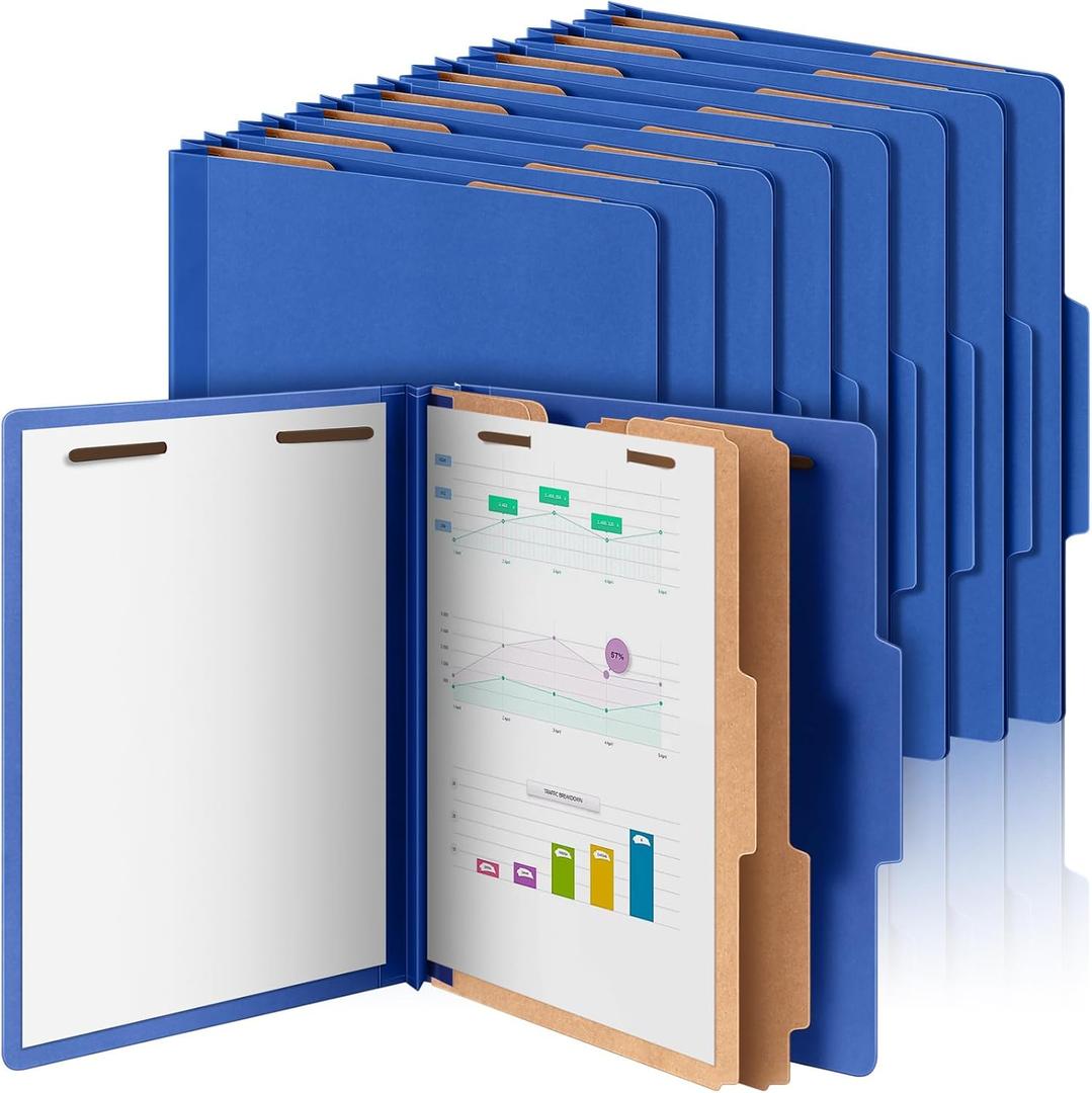 Skyygemm 12 Pcs Classification Folders Letter Size Bulk - 2 Dividers Pressboard File Folder with 3.5 Inch Expansion, 2 Prongs Fastener, Heavy Duty Office File Organizer for Teacher Medical (Dark Blue)