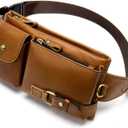 NIUCUNZH Cowhide Waist Fanny Pack-Genuine Leather and Slim with Adjustable Waistband Brown