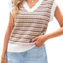 CFLONGE Vests for Women 2025 Trendy Sleeveless Striped Sweater Vest Crochet Knit Cropped Work Tank Top Outfits Y2K Clothes, M