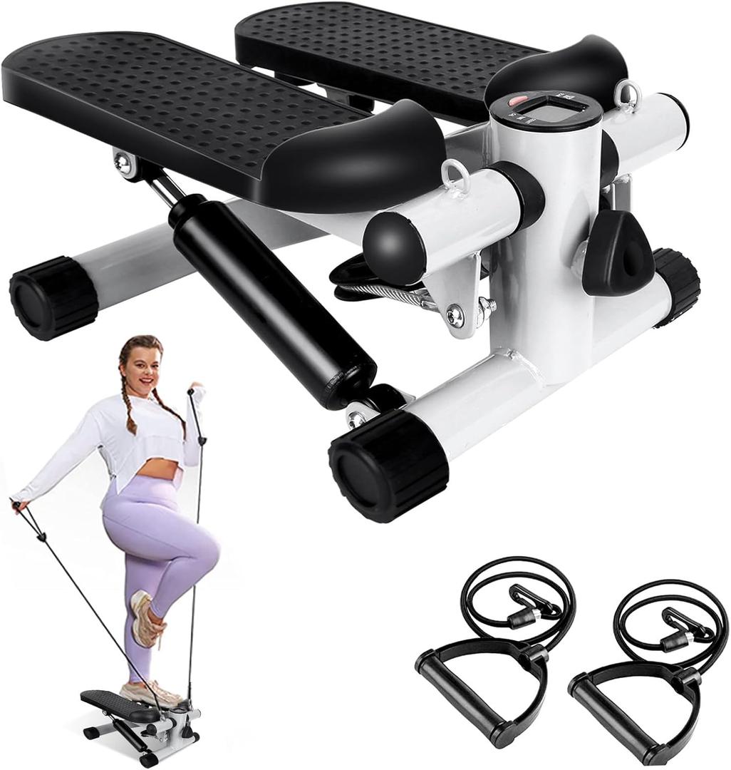 Stepper for Exercise at Home, Stair Stepper with 2 Resistance Bands, Mini Stepper with 300LBS Loading Capacity & LCD Monitor, Super Quiet Hydraulic Fitness Steppers Full Body Workout Machine