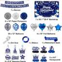 Retirement Party Decorations Blue Silver Happy Retirement Decorations for Men Women, Happy RetIrement Banner, Retired Backdrop, Balloons, Pompoms, Hanging Swirls, Retired Cards, Cake Toppers Set 54pcs