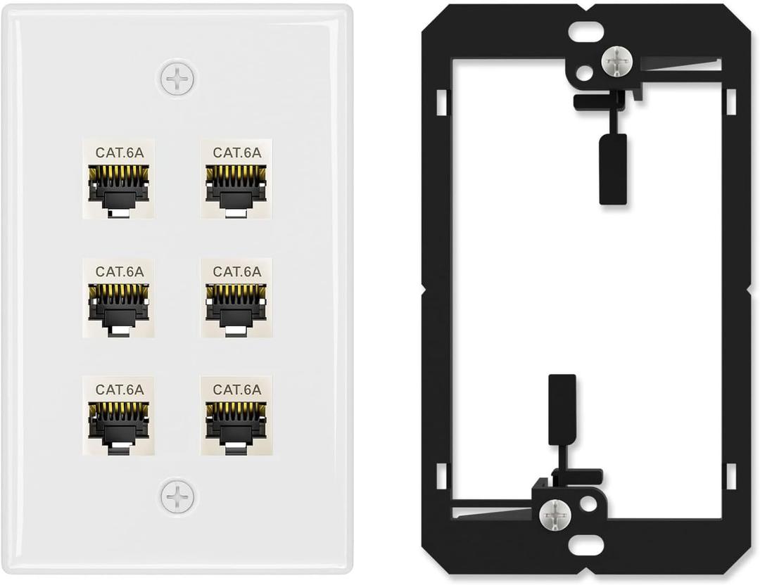 iwillink 10Gbps Ethernet Wall Plate Cat6A, 6-Port Keystone Wall Plates with Cat 6A Shielded Coupler and Bracket, Female to Female Cat6a Wall Plate, 1 Pack