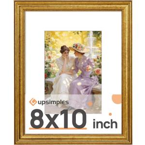 Vintage 8x10 Picture Frame, Antique Gold Frames Display 5x7 with Mat or 8 x 10 Without for Wall or Tabletop Decor, 1pack | Fit 5x7 and 8 x 10 Photo, Wall or Tabletop Display, Antique-style Decoration, Rustic Farmhouse Decor, For Weddings