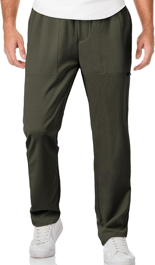 JMIERR Mens Casual Lightweight Pants Stretch Elastic Waist Drawstring Jogging Sweatpants Pants (Black, L)