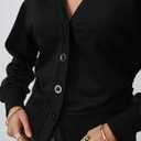 CSDAJIO Women Button Down Cardigans V Neck Long Sleeve Casual Coat Fall Clothes (Black, XS)