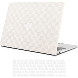 Compatible with MacBook Air 13 inch Case 2022 2021 2020 2019 2018 M1 A2337 A1932 A2179 Touch ID & Retina Display, Elegant Leather Plastic Hard Shell Case with Keyboard Cover, Beige PVC Grid