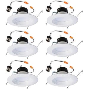 HALO LT 5 in / 6 in LED Recessed Lights Retrofit Can Light Fixtures 6 Pack 3000K Warm White 750 Lumens Wet Location Dimmable Ceiling Downlights with Baffle White Trim