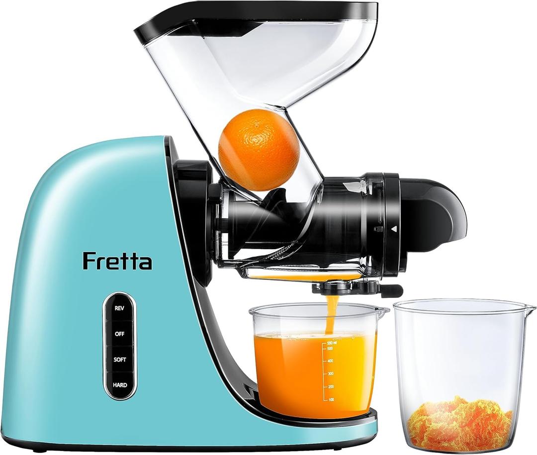 Fretta Juicer Machines Vegetable and Fruit, Cold Press Juicer w/ 3'' Feed Chute,Masticating for High Juice Yield, Unclogging Reverse Function,BPA-Free,200W Quiet Motor