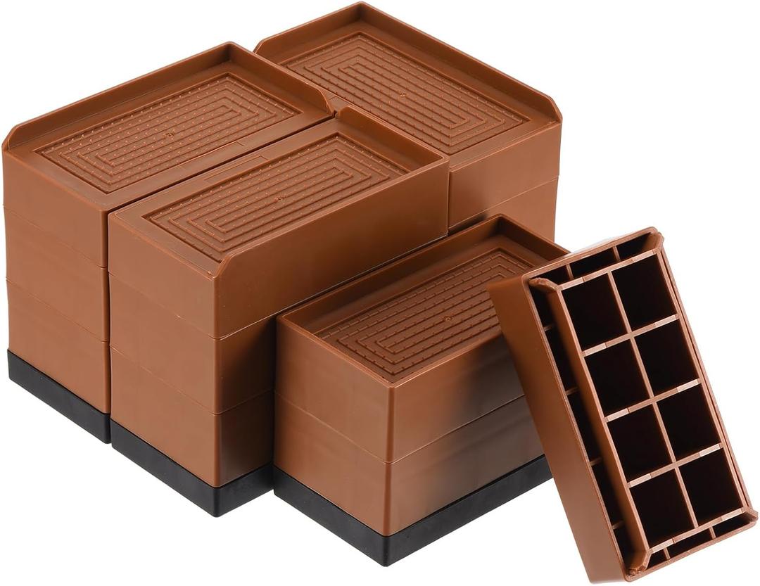 uxcell 4-Pack Rectangle Bed Risers, 4.33 Inch L-Edge Heavy Duty Adjustable Furniture Risers for Bed Sofa Table and Couch Lift (Brown)