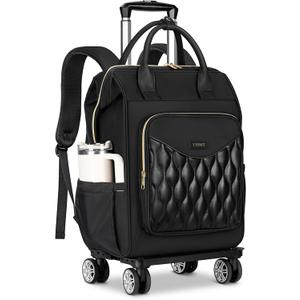 Ytonet Rolling Backpack for Women, 15.6 In Rolling Travel Backpack with 4 Spinner Wheels, Carry On Rolling Laptop Bag with Detachable Trolley, Stylish Wheeled Backpack for College Business Work, Black