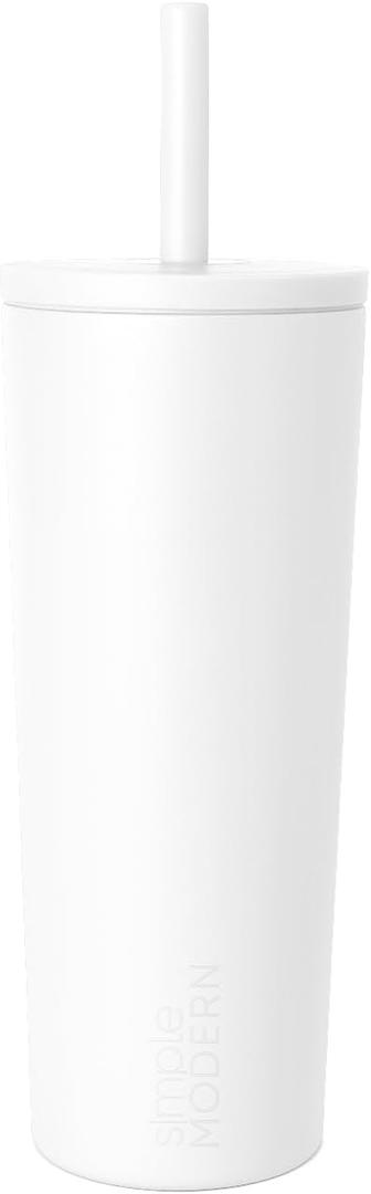 Simple Modern Insulated Tumbler with Lid and Straw | Leak-Proof Iced Coffee Cup | Ceramic-Lined Stainless Steel Travel Mug | Gifts for Women Her Him | Classic Signature | 24oz | Winter White