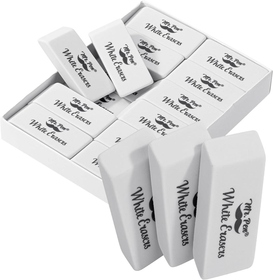 Mr. Pen- White Pencil Eraser, 12 Pack, Large Latex Free Block Erasers for School, Office, Art Sketching, Homework, Exams, Clean Smudge-Free Correction