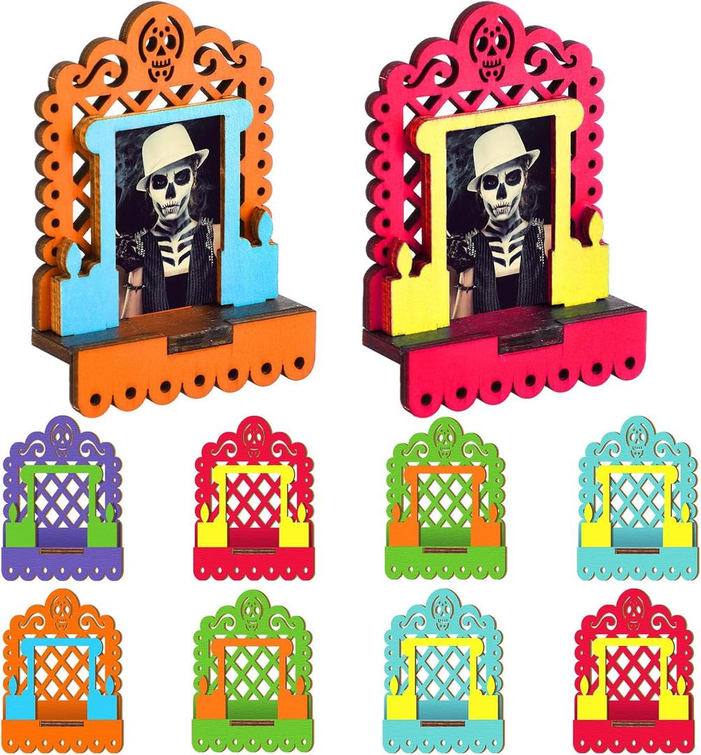 Weysat 7 Sets Dia De Los Muertos Decorations Mini Day of The Dead Photo Frames Mexico Skeleton Magnetic Picture Frames Dia De Los Muertos Altar Ofrenda Decorations Colorful Mexican