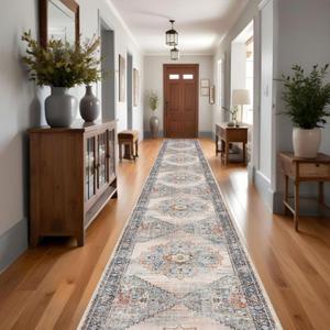 Washable Runner Rug 3x20 - Hallway Runner Rug Kitchen Rugs and Mats Non Skid Washable Waterproof Carpet Runner for Living Room Bedroom Bathroom (Blue, 3X20)