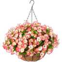Dolicer Realistic Artificial Hanging Flowers for Outdoors, Look Real Large Artificial Flowers for Outdoors with Baskets, UV Resistant Fake Hanging Flowers Plants for Porch Patio Balcony Yard