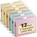 Ansook Hanging File Folders Letter Size Extra Capacity,Heavy Duty 1" Expandable Letter File Folders Hanging with Tabs,12 Pack Plastic File Cabinet Folders for File Frame/Box,Hanging File Organizer