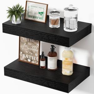 Mifurn Floating Shelves Bathroom for Wall, Bathroom Shelves Over Toilet, Wall Shelves & Book Shelf, Hanging Shelf, Modern Wooden Wall-Mounted Small Floating Shelves, 12x7x1.5 in (Black, Set of 2)