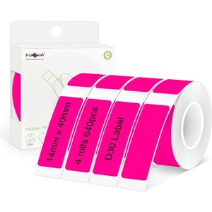 4 x PARLAIM 14 X 40mm (0.55"x1.57") Tear-Resistant Thermal Label, 4 Rolls 640pcs OEM Label Tape Replacement Compatible with D30 Label Maker Perfect for Home/Office/School, Fluorescent Pink