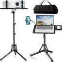 Projector Stand Laptop Tripod - Portable Tripod Adjustable Height 20 to 60 Inch, Projector Stand with Gooseneck Phone Holder  Mouse Tray, Laptop Floor Stand for Podium, Studio, DJ Racks (Black)