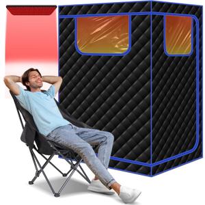 Smartmak Portable Infrared Sauna,1 or 2 Person Oversize Infrared Sauna Box with 660nm Red Light Therapy, Full Body Sauna Tent for Home, Folding Chair (Blue-2 Person)