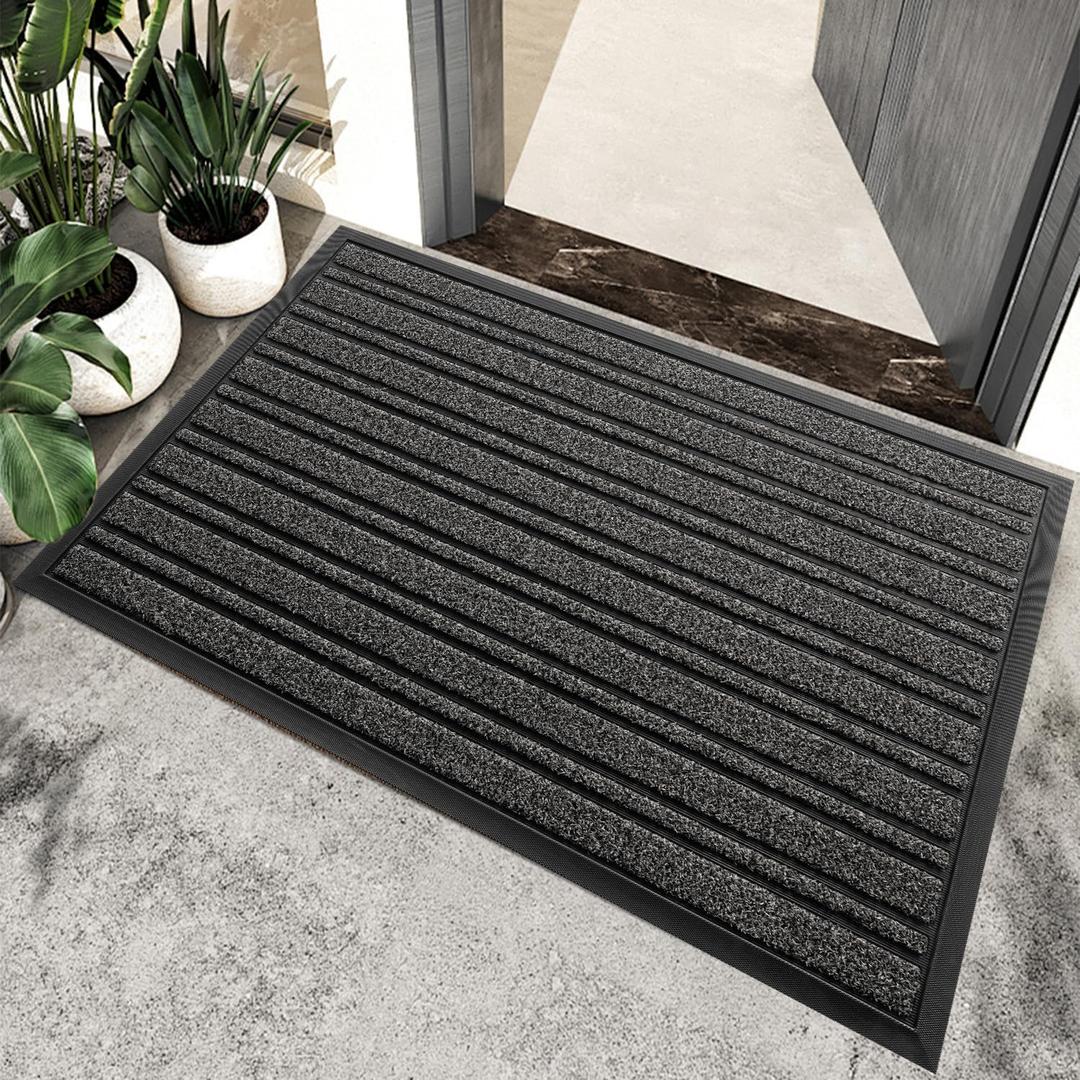 Door Mat Outdoor Entrance, Extra Durable Front Door Mat Outside, Heavy Duty Welcome Mat for Outside Entry, Back Door Mats Non Slip, Waterproof All-Season Doormats, 36x24 Inch, Grey