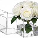Kingrol Set of 4 Clear Acrylic Cube Vases, 4x4x4 Inch Square Flower Vase, Shatterproof Crystal Plastic Floral Containers for Wedding Centerpieces, Home & Office Decor