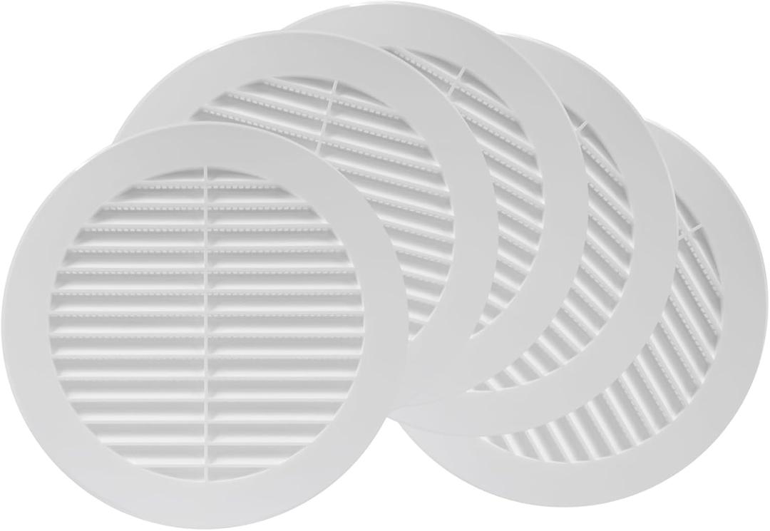 Repa Market 5-Pack 6'' Inch - Plastic White Vent Covers with Flange - Round Soffit Vent - Air Vent Louver - Grille Cover - Protective Screen Mesh - HVAC Ventilation