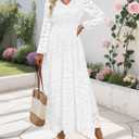 Women's Long Puff Sleeve Floral Maxi Dress V Neck Lace Eyelet Hollow Out A Line Flowy Boho Spring Wedding Guest Party Dresses