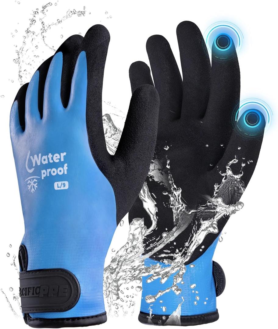 PACIFIC PPE Winter Work Gloves for Men and Women, 100% Waterproof Thermal Insulated Freezer Gloves for Cold Weather, Super Grip, Blue, 2X-Large