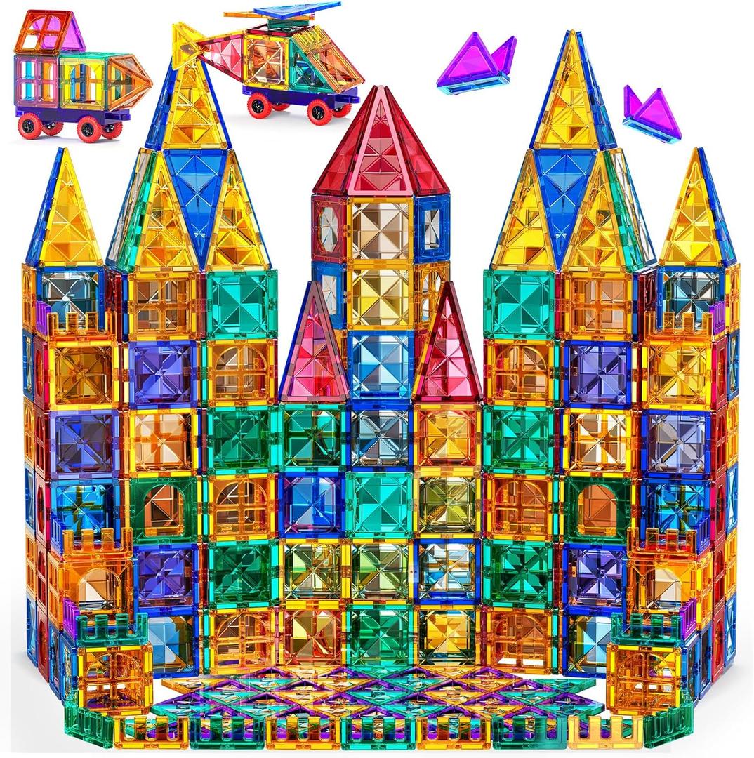 TEMI Magnetic Tiles,180 Piece Building Blocks, Magnets Building Set, STEM & Learning & Education Toys Christmas Toy Gift for Ages 3 4 5 6 7 8+ Year Old Toddler Kids Boys and Girls (Magnet Tiles-180pcs)
