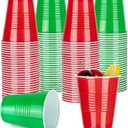 WELLIFE 50 Pack Christmas Party Cups - 12 oz Disposable Plastic Cups for New Year Party Supplies Christmas Cookie Exchanges, Santa Events (Seasonal Exclusive) (Green&Red)