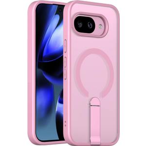 Niuuro Magnetic for Google Pixel 9a Case with Stand (Compatible with MagSafe)(Military Grade Drop Protection) Slim Translucent Matte Shockproof with Invisible Kickstand Phone Case, Pink