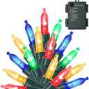 WATERGLIDE 50 LED Outdoor Christmas Lights, 16 FT Battery Operated Mini String Lights with 8 Modes & Timer, Xmas Tree Lights Waterproof for Patio Garden Party Wedding Holiday Decor, Multicolor