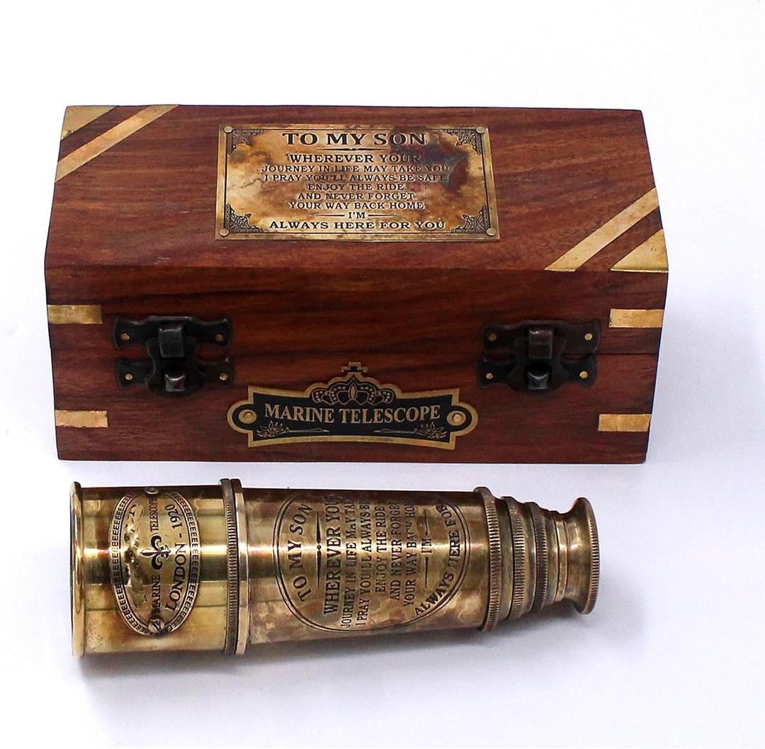 Handcrafted Brass Maritime Telescope With Wooden Box (Style 5)