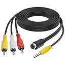 MEIRIYFA S-Video 4 Pin to 3 RCA AV Composite Cable with 3.5mm TRS Plug, 3 RCA Male to 4 Pin Mini DIN S-Video + 3.5mm (1/8 inch) TRS Male Stereo Audio Video Cable PC to TV (1.8M)